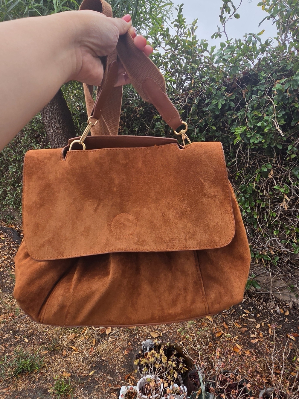 Source Unknown Suede Flap Crossbody Bag - Rust Brown